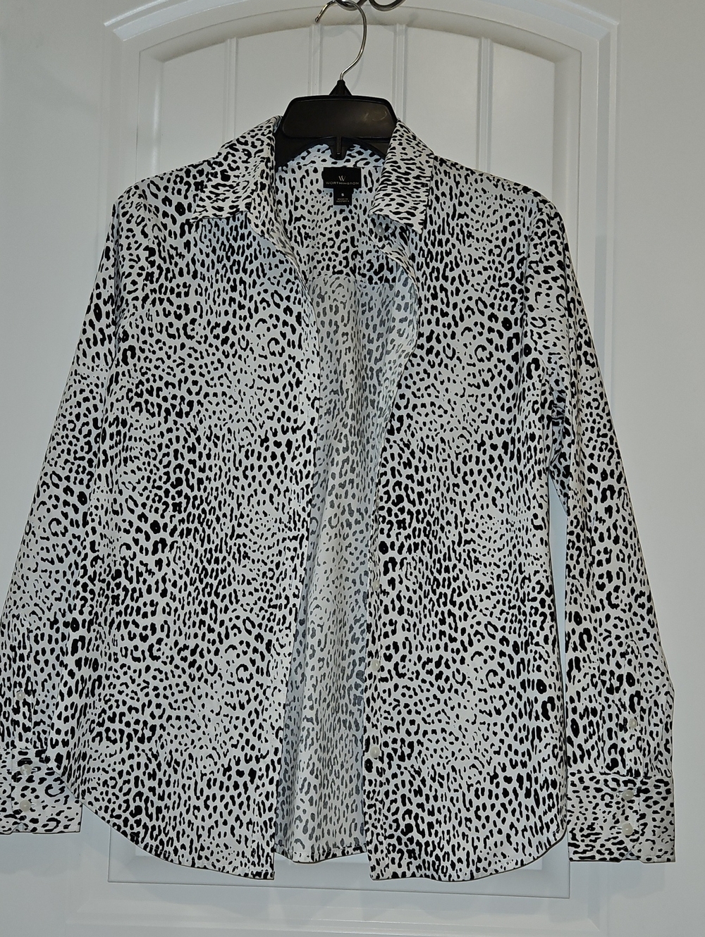 Worthington Black and White Leopard Print Button Down Shirt